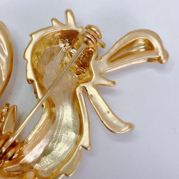 Vintage Gold Tone Bird Brooch Green Rhinestone Eye Figural Whimsical Quirky Pin - Picture 6 of 7